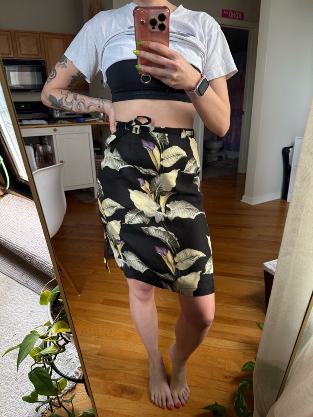 Tommy Bahama Vintage Black Tropical Leaf Wrap Midi Skirt